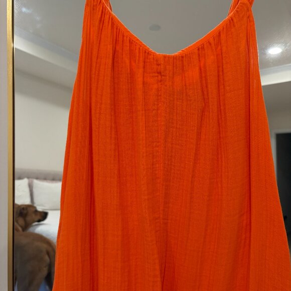 Old Navy Gauze Long Summer Orange Pocket Dress SZ M Beach Vacation Tieback - Picture 2 of 8